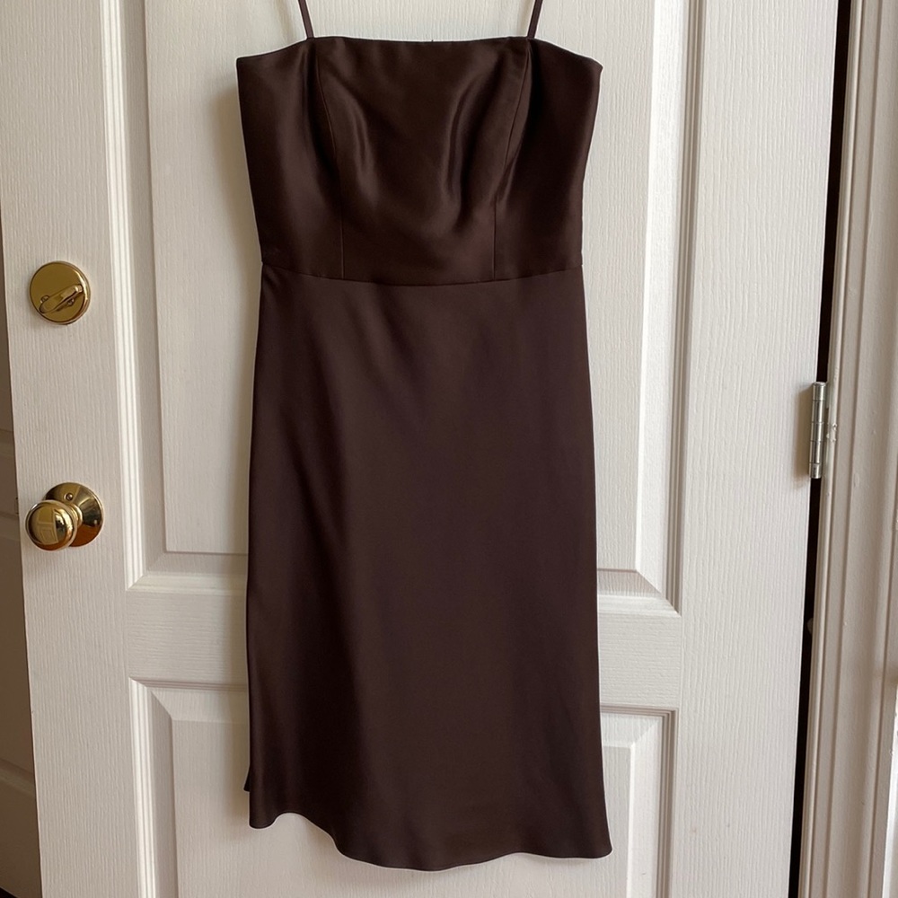 Strapless satin dress with detachable straps